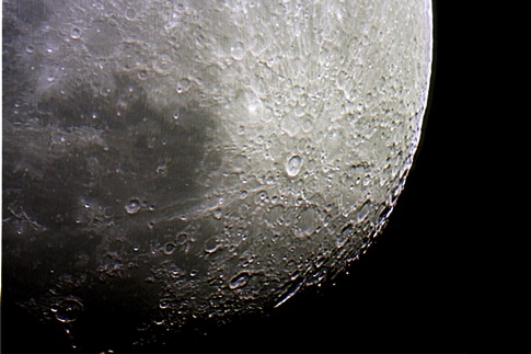 Fine Tycho area on a waxing gibbous Moon three day after First Quarter (Perl 60mm refractor and a Perl Echorius 1.3 Webcam; home observatory)