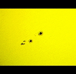 A sunspot group is seen on the Sun by Jul. 16, 2016 after a blank Sun since about one month! (Perl 60mm refractor with a solar filter in sheet at the instrument's aperture, and a Perl Echorius 1.3 Webcam; home observatory)