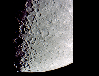 A fine view of lunar southern areas at First Quarter (Perl 60mm refractor and a Perl Echorius 1.3 Webcam; picture stacked with RegiStax and processed into a image editor; home observatory)