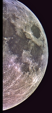 two pictures stitched give that view of half of the Full Moon! (Perl 60mm refractor and a Perl Echorius 1.3 Webcam; picture stacked with RegiStax, stitched and processed into a image editor; home observatory)