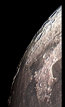 One day before full, the northwestern limb of the Moon is showing extreme landscapes (Perl 60mm refractor and a Perl Echorius 1.3 Webcam; home observatory)