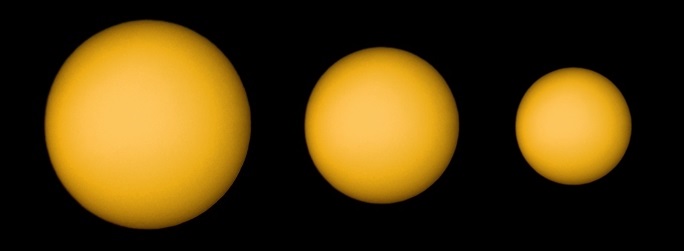 The Sun in a remarkable large lull of being devoided of sunspots, on November 20th, 2019, seen using a compact digital camera handheld behind the ocular (three variations from a same picture; Nikon S3100 compact digital camera handheld at the 20-mm ocular of a Perl 60mm refractor with a solar filter in sheet at the instrument's aperture (yielding a 35x power); picture edited and colorized with a image editor; home observatory)