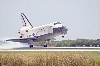 thumbnail to a view of shuttle Discovery landing at the runway 15 of the Shuttle's Landing Facility at the Kennedy Space Center (KSC), FLa., on June 14th, at 11:15 a.m. EDT / vignette-lien vers une vue de la navette Discovery  l'atterrissage, sur la piste 15 du Shuttle's Landing Facility au Kennedy Space Center. 14 juin 2008, 11h 15 heure de la cte est amricaine