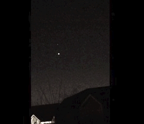 Venus and Mars nearing a close of 25' in twilight on February 21st, 2015 (Nikon S3100 compact digital camera; home observatory)