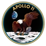 vignette-lien vers une vue du patch de la mission Apollo 11, qui devint l'un des patch les plus connus de l'histoire de la conqute spatiale