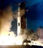 vignette-lien vers une vue de la Saturn V (109m de haut) dcollant du pas de tir 39A du Kennedy Space Center le 31 janvier 1971  destination de la Lune aprs l'chec de la mission Apollo 13