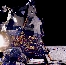vignette-lien vers une vue d'un astronaute descendant l'chelle du LEM (mission Apollo 12; cette mission atterrit dans l'Ocan des Temptes)