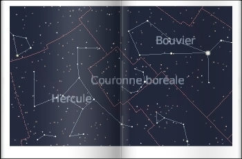 les constellations sont en mme temps des groupements apparents d'toiles et le groupe de toutes les toiles contenues dans leurs frontires; de gauche  droite: Hercule, la Couronne Borale, le Bouvier