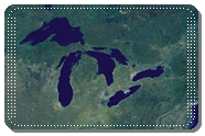 an edited picture of the Great Lakes in Northern America as seen from space
