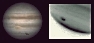 an impact in the southern regions of Jupiter as seen in a artist view (left) at a magnification of 112 one week after the impact, and a infrared view (right) taken earlier after the shock; the infrared view was turned into a negative by our site for a better visibility