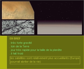 illustration des aspects de Jupiter et de ses satellites