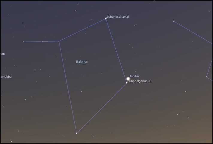 Jupiter close to 2.8th-mag. Zubenelgenubi!