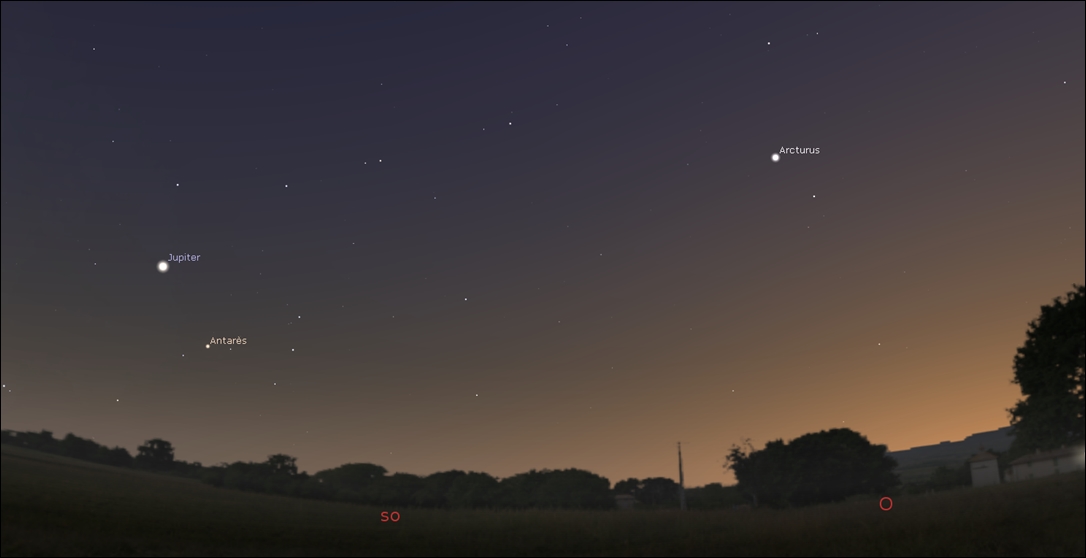 Jupiter overarching the arch of stars of Scorpius, the Scorpion by twilight!