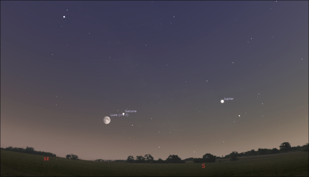 Moon close to Antares, the bright star to constellation Scorpius, the Scorpion, and Jupiter!