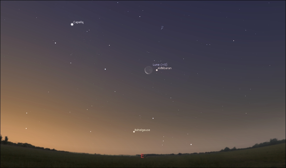 Moon close to Aldebaran, the bright star to constellation Taurus, the Bull by dawn!