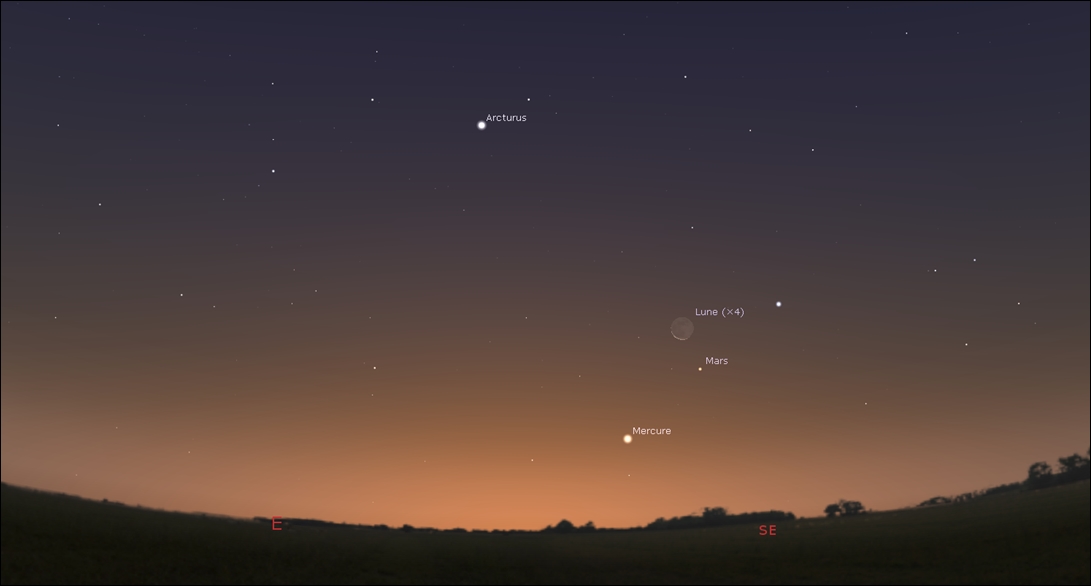 Moon tomorrow by dawn, close to Mars!