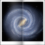 vignette-lien vers une carte de la Galaxie (lgende en anglais; ly: light-year, anne-lumire, arm: bras)