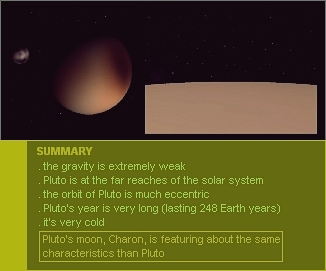 illustrations for Pluto, with a summary of the main aspects of the planet