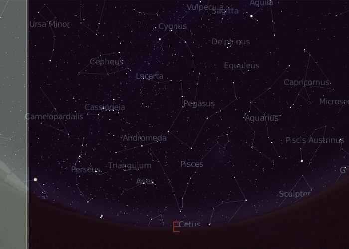 sky in September, mid-northern latitudes, eastern horizon 10:30 p.m. local time