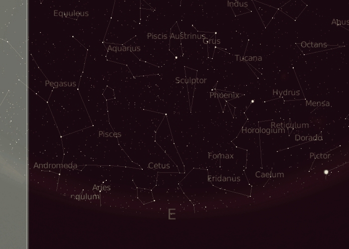 sky in September, mid-southern latitudes, eastern horizon 10:30 p.m. local time