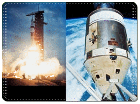 A view of both the Saturn IB rocket and the Command and Service Module which carried astronauts to the Skylab
