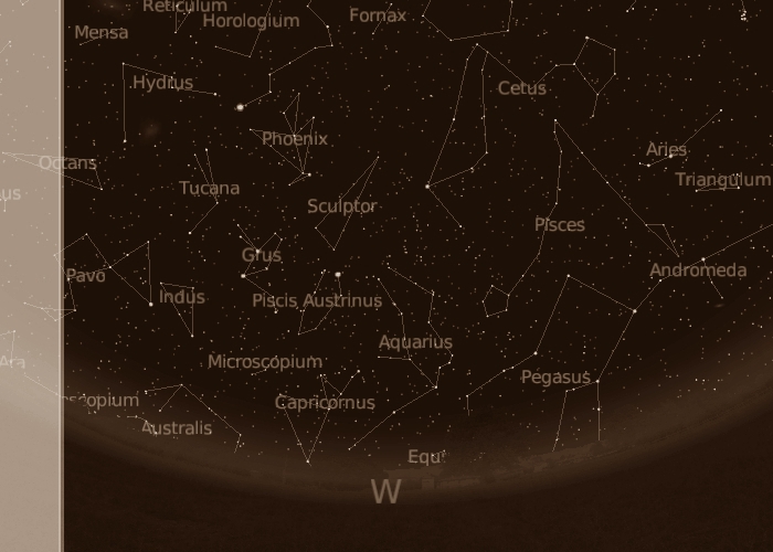 sky in December, mid-southern latitudes, western horizon 10:30 p.m. local time