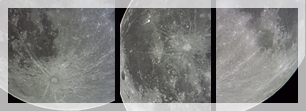 Tycho Crater and its ray system (left), Copernicus and Kepler's (center), and a region of craters with rays in the area of Stevinus Crater (right) (all pictures imaged through a small refractor)